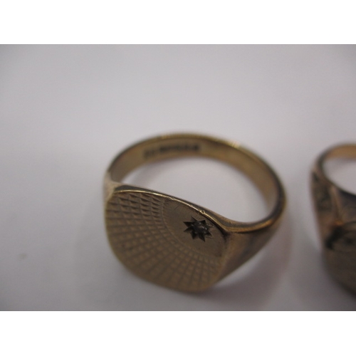 43 - Two 9ct yellow gold signet rings, approx. parcel weight 10.5g both in well used condition