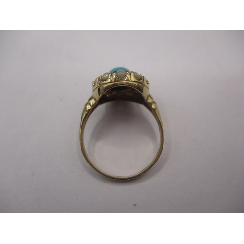 10 - A vintage 9ct yellow gold, pearl and turquoise dress ring, approx. ring size ‘O’, approx. weight 2.9... 