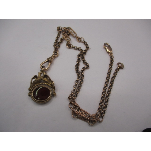 88 - An antique 9ct gold watch chain with hardstone fob, approx. linear length 48cm , approx. gross weigh... 