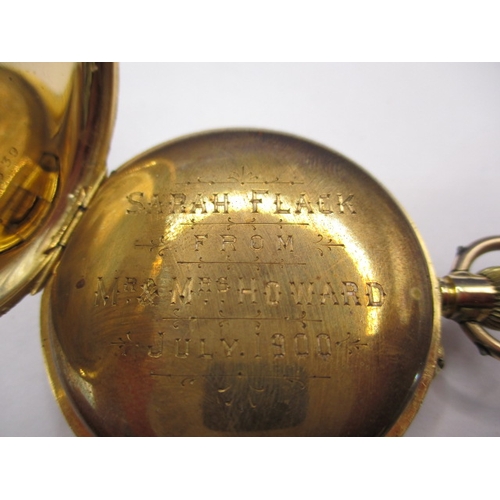 117 - An antique 18ct gold cased pocket watch, with dedication inside dated 1900, runs well when wound wit... 