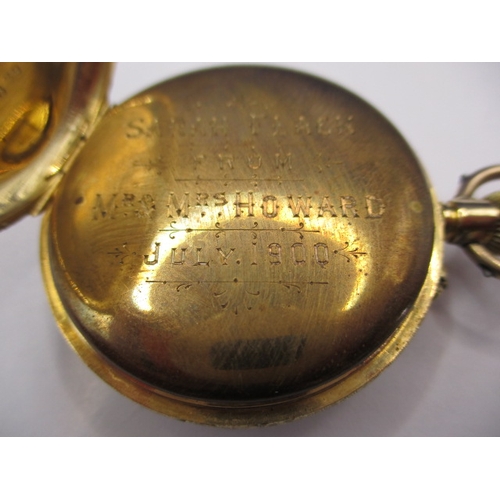 117 - An antique 18ct gold cased pocket watch, with dedication inside dated 1900, runs well when wound wit... 