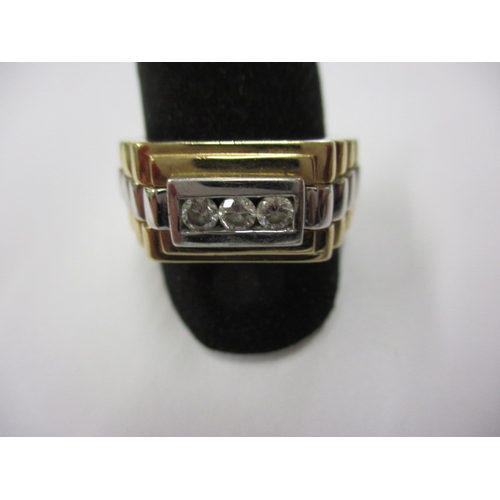 50 - A gents 9ct bi-colour gold ring with 3 diamonds, approx. ring size ‘W’, approx. weight 9.5g in good ... 