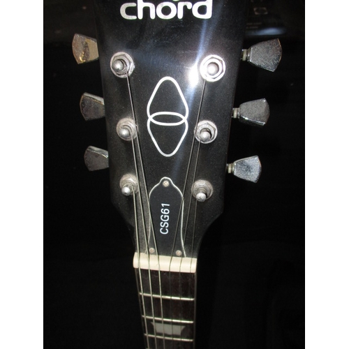 317 - A ‘Chord’ CSG61 electric guitar, with soft carry case and stand. In pre-owned condition