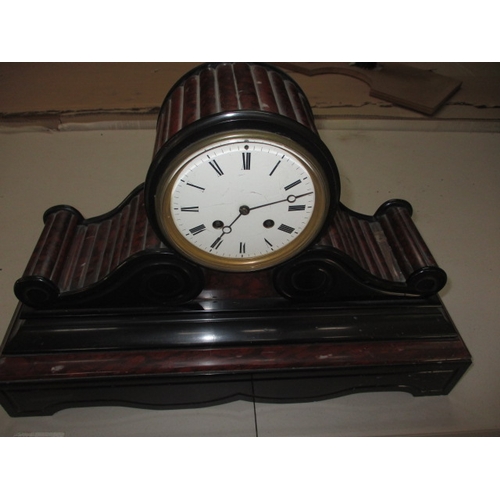 238 - A large slate and marble 2 train mantle clock, approx. width 554cm,, do key so not tested as to func... 