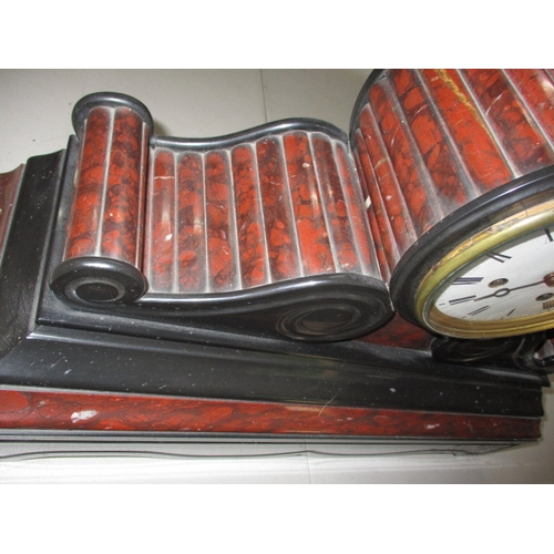 238 - A large slate and marble 2 train mantle clock, approx. width 554cm,, do key so not tested as to func... 