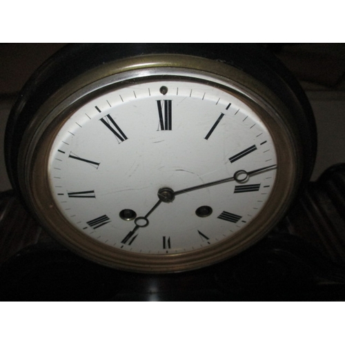 238 - A large slate and marble 2 train mantle clock, approx. width 554cm,, do key so not tested as to func... 