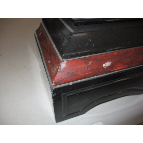 238 - A large slate and marble 2 train mantle clock, approx. width 554cm,, do key so not tested as to func... 