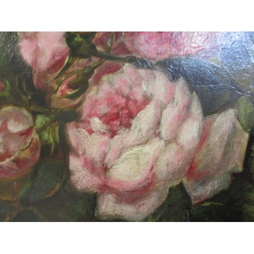 243 - An antique oil on canvas floral painting, approx. image size 65x45cm having had repairs and in later... 