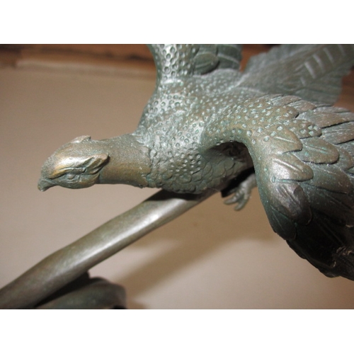 299 - A stylized bronze sculpture of a pheasant and duck, signed Loet  Vanderveen, approx. height 28cm in ... 