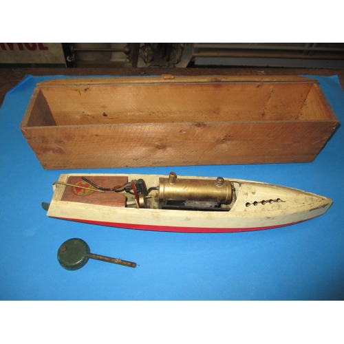 210 - A vintage Bowman, live steam model boat, ‘Swallow’. With original wooden box, approximate length 48c... 