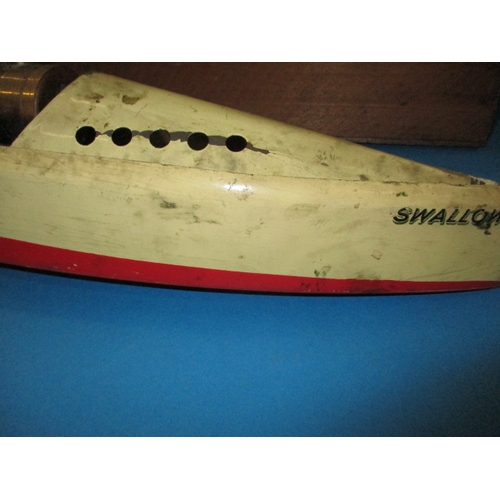 210 - A vintage Bowman, live steam model boat, ‘Swallow’. With original wooden box, approximate length 48c... 