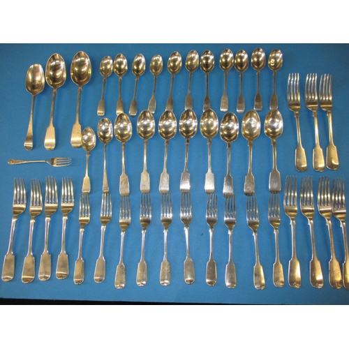 151 - A parcel of Victorian silver flatware, spoons and forks, a harlequin parcel but close matching, appr... 