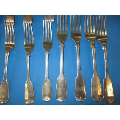 151 - A parcel of Victorian silver flatware, spoons and forks, a harlequin parcel but close matching, appr... 