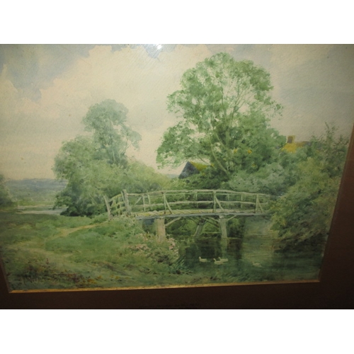 257 - H  Sylvester Stannard, “Rustic Bridge by the Mill” Tempsford near St. Neots, in period glazed frame,... 