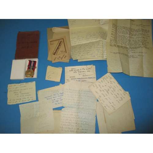 225 - A parcel of mainly military related ephemera and a WWII medal, all in used condition