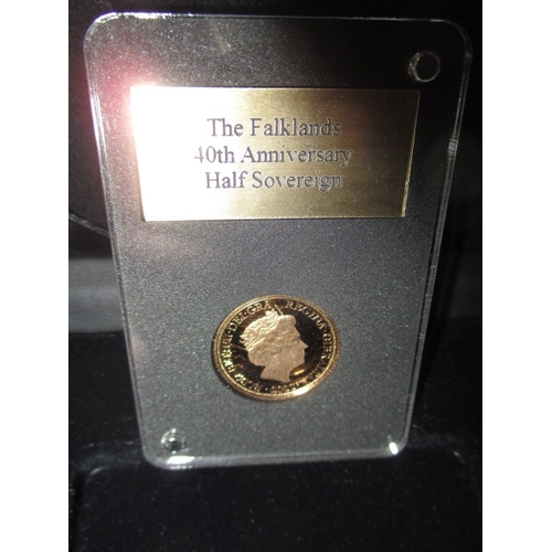 110 - A 2022 Falklands 40th anniversary half sovereign, in mint condition with original presentation box