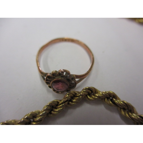 61 - A 9ct gold rope necklace, a gold cased watch and a ring, approx. chain length 40cm, all in used cond... 