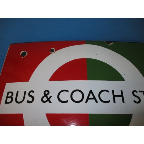 274 - A vintage London Transport double sided enamel Request bus & Coach stop sign, having original mounti... 