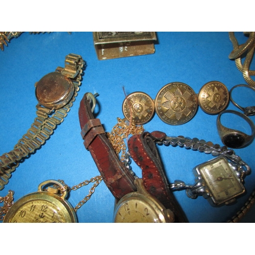 172 - A parcel of vintage costume jewellery and watches, to include one gold cased watch and some silver i... 