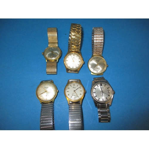 103 - 6 Vintage gents wrist watches , all run when wound, all in used condition