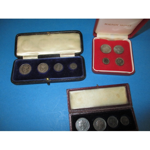 126 - A collection of Maundy coins, in include 2 full sets, 1906 and 1939 and a harlequin Victorian set of... 