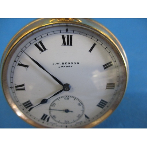 90 - A vintage J W Benson 9ct gold cased open face pocket watch, runs when wound and general light use re... 