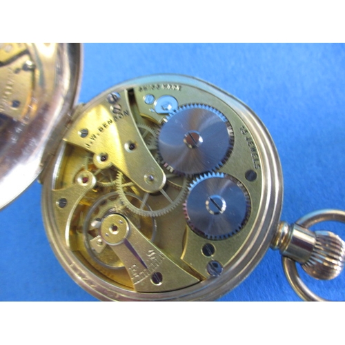 90 - A vintage J W Benson 9ct gold cased open face pocket watch, runs when wound and general light use re... 