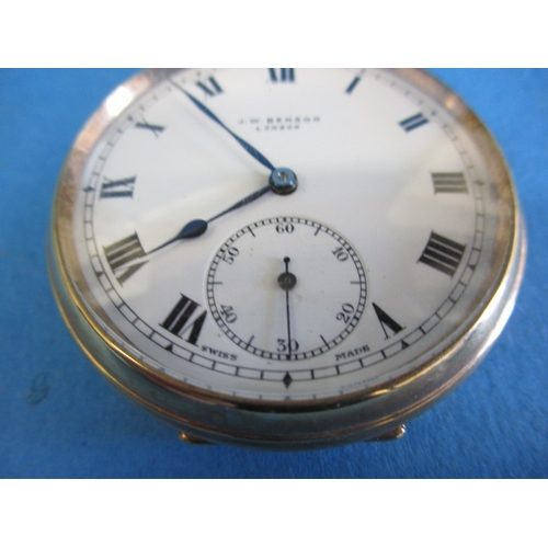 90 - A vintage J W Benson 9ct gold cased open face pocket watch, runs when wound and general light use re... 