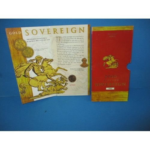 114 - A 2000 Royal Mint full gold sovereign, an uncirculated coin in original presentation pack