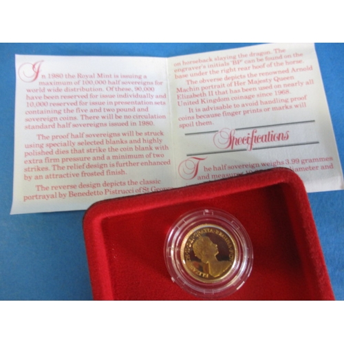 117 - A 1980 gold proof half sovereign, in original Royal Mint box with certificate