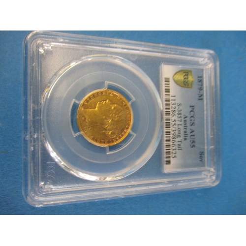 119 - A Victorian gold sovereign dated 1879, a circulated coin in a PCGS sealed display case