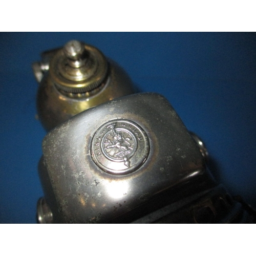 254 - 3 Vintage carbide cycle lamps, all with original mounting brackets, in used condition with age-relat... 