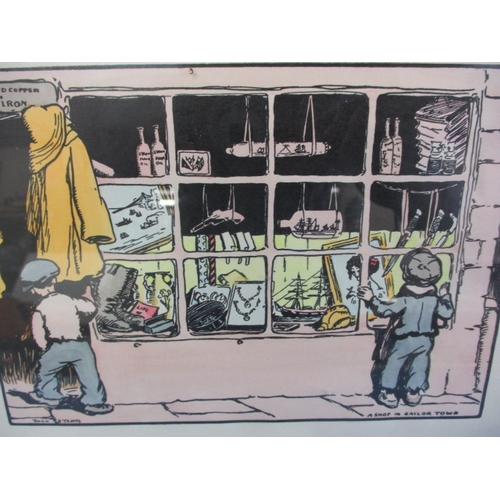 258 - Jack B Yates (1871-1957) “A Shop in Sailor Town” hand coloured print No31 Cuala press Dublin, in gla... 