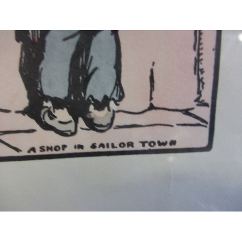 258 - Jack B Yates (1871-1957) “A Shop in Sailor Town” hand coloured print No31 Cuala press Dublin, in gla... 