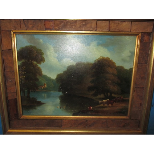 259 - An antique oil on wood panel landscape, probably Irish school, unsigned and in used condition, appro... 