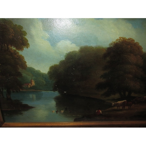 259 - An antique oil on wood panel landscape, probably Irish school, unsigned and in used condition, appro... 