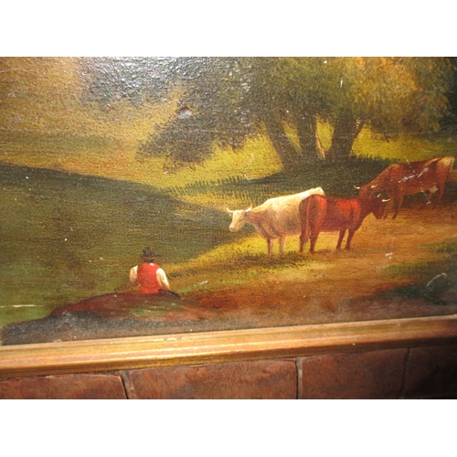 259 - An antique oil on wood panel landscape, probably Irish school, unsigned and in used condition, appro... 