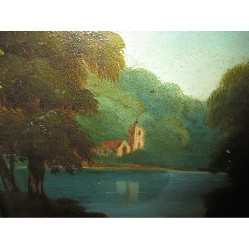 259 - An antique oil on wood panel landscape, probably Irish school, unsigned and in used condition, appro... 