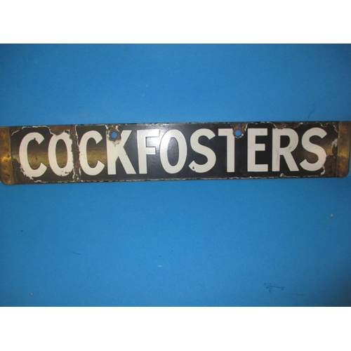 276 - A late 1930s double sided enamel tube train destination plaque, for Cockfosters and Wood Green, some... 