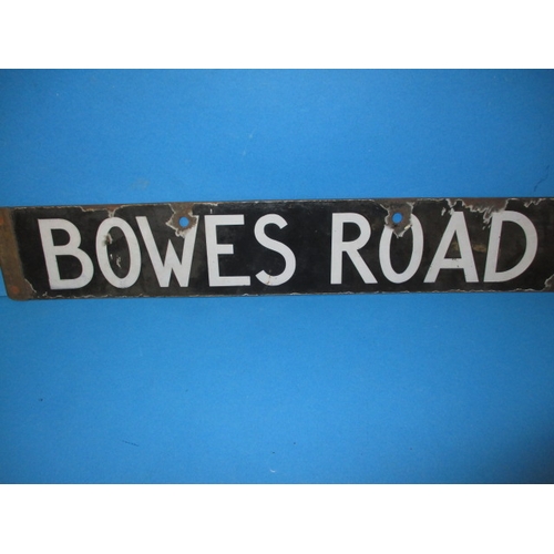 277 - A late 1930s double sided enamel tube train destination plaque, for South Harrow and Bowes Road, som... 