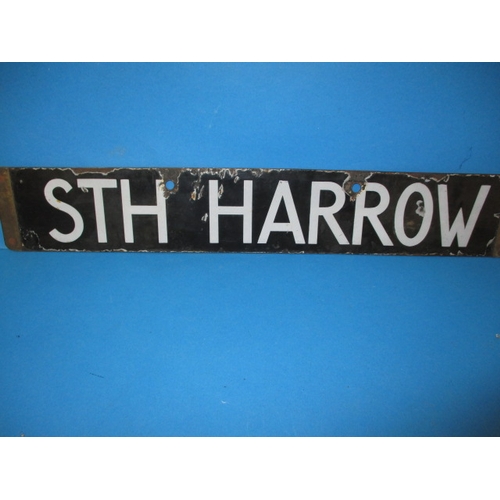 277 - A late 1930s double sided enamel tube train destination plaque, for South Harrow and Bowes Road, som... 