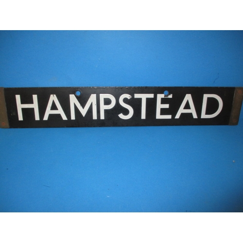 279 - A late 1930s double sided enamel tube train destination plaque, for Hampstead and Golders Green, som... 