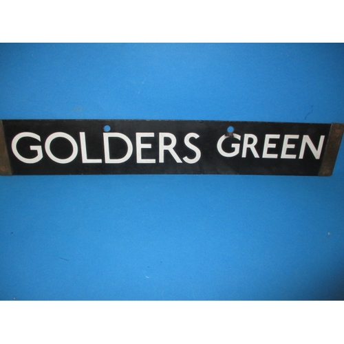 279 - A late 1930s double sided enamel tube train destination plaque, for Hampstead and Golders Green, som... 