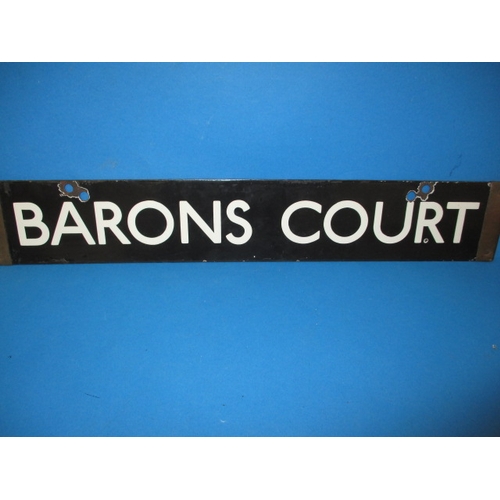 280 - A late 1930s double sided enamel tube train destination plaque, for Rayners Lane and Barons Court, s... 