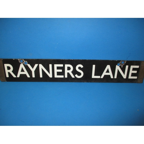 280 - A late 1930s double sided enamel tube train destination plaque, for Rayners Lane and Barons Court, s... 