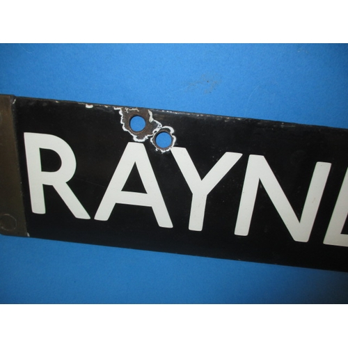 280 - A late 1930s double sided enamel tube train destination plaque, for Rayners Lane and Barons Court, s... 