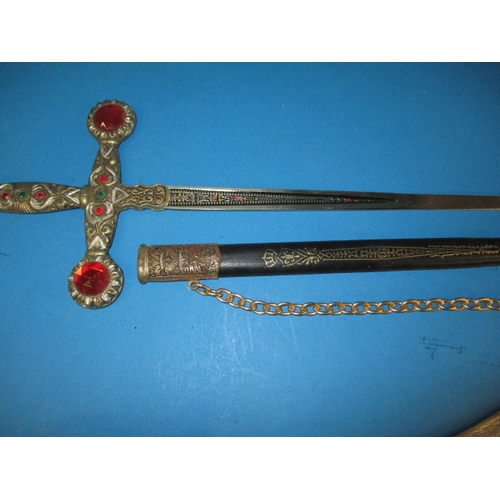 236 - A vintage white metal Khanjar dagger with horse head handle, approx. length 34cm, and a later decora... 