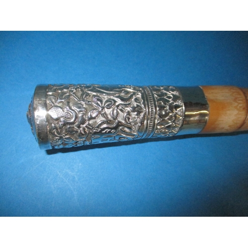 237 - A vintage hand cane with white metal mounts, having dedication to Dr Brown Dec 15 1961. Obtained whi... 