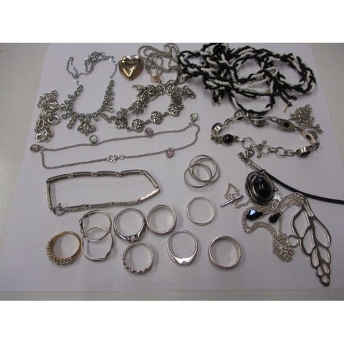 178 - A parcel of costume jewellery, to include approx. 100g silver and white metal items, all in used con... 