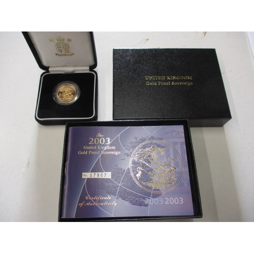 124 - A 2003 proof gold sovereign in original Royal Mint packaging , minor scuff to corner of box